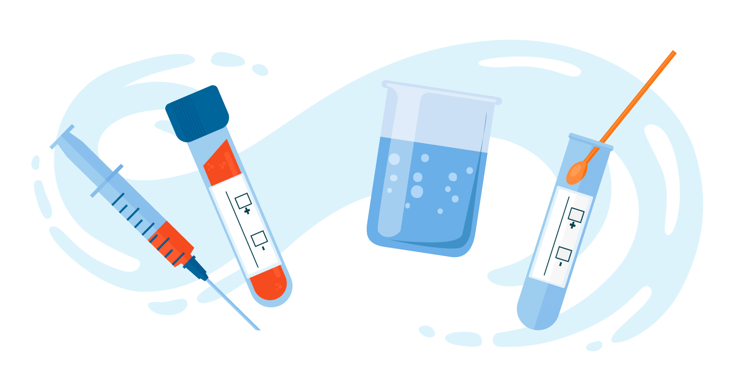 group of test tubes, syringe and chemistry beaker
